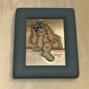 Vintage! The Pleasant Look Framed Hand Punched + Painted Tin Bunny Artwork